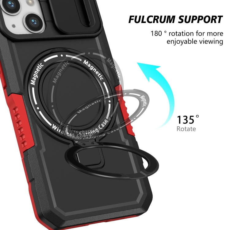 For iPhone 13 Sliding Camshield MagSafe Holder TPU Hybrid PC Phone Case(Black Red) - iPhone 13 Cases by buy2fix | Online Shopping UK | buy2fix