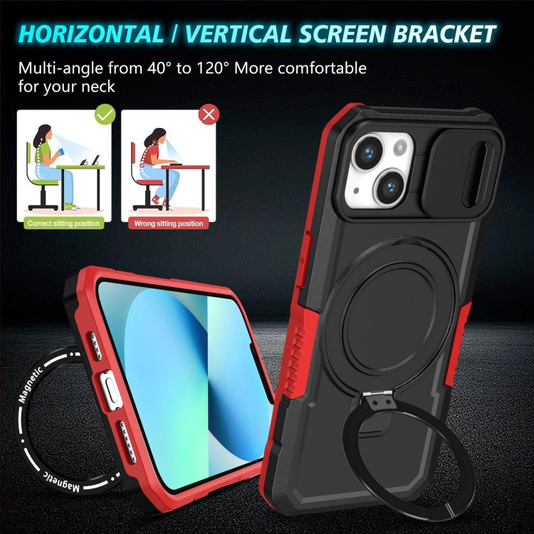 For iPhone 13 Sliding Camshield MagSafe Holder TPU Hybrid PC Phone Case(Black Red) - iPhone 13 Cases by buy2fix | Online Shopping UK | buy2fix