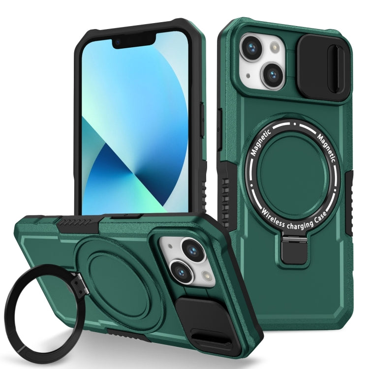 For iPhone 13 Sliding Camshield MagSafe Holder TPU Hybrid PC Phone Case(Deep Green) - iPhone 13 Cases by buy2fix | Online Shopping UK | buy2fix