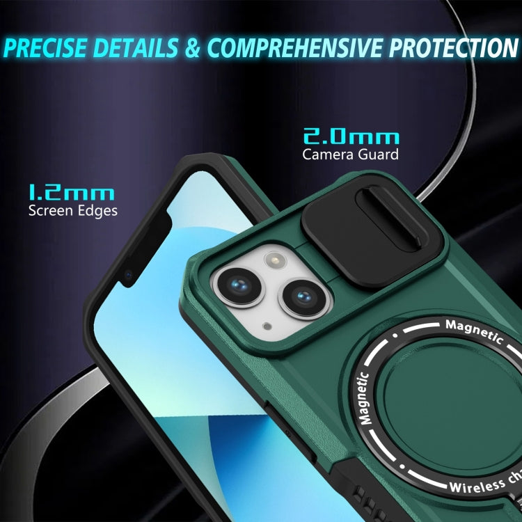 For iPhone 13 Sliding Camshield MagSafe Holder TPU Hybrid PC Phone Case(Deep Green) - iPhone 13 Cases by buy2fix | Online Shopping UK | buy2fix
