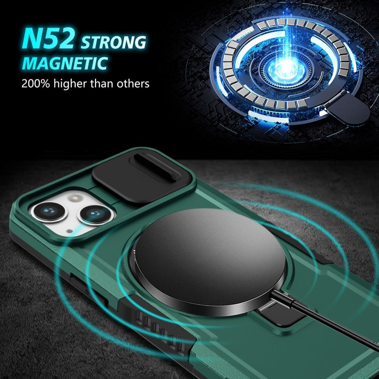 For iPhone 13 Sliding Camshield MagSafe Holder TPU Hybrid PC Phone Case(Deep Green) - iPhone 13 Cases by buy2fix | Online Shopping UK | buy2fix