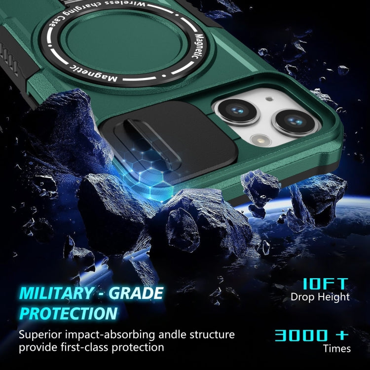 For iPhone 13 Sliding Camshield MagSafe Holder TPU Hybrid PC Phone Case(Deep Green) - iPhone 13 Cases by buy2fix | Online Shopping UK | buy2fix