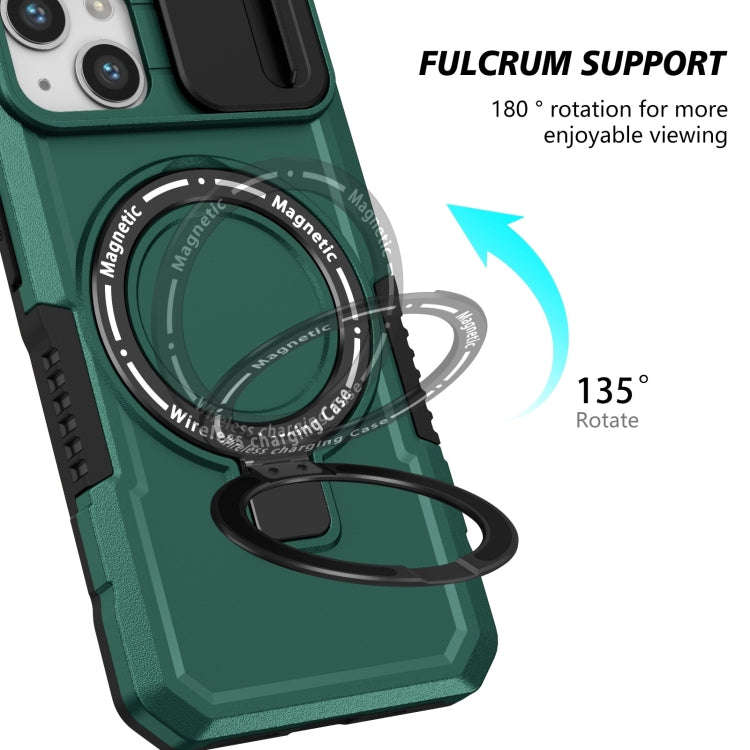 For iPhone 13 Sliding Camshield MagSafe Holder TPU Hybrid PC Phone Case(Deep Green) - iPhone 13 Cases by buy2fix | Online Shopping UK | buy2fix