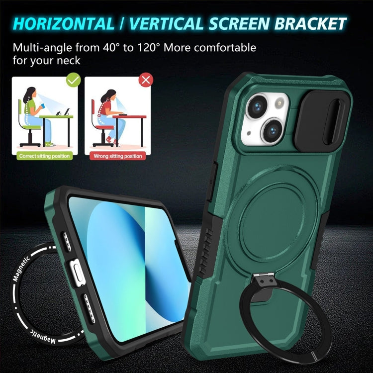 For iPhone 13 Sliding Camshield MagSafe Holder TPU Hybrid PC Phone Case(Deep Green) - iPhone 13 Cases by buy2fix | Online Shopping UK | buy2fix