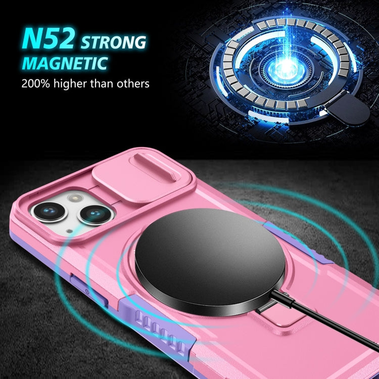 For iPhone 13 Sliding Camshield MagSafe Holder TPU Hybrid PC Phone Case(Purple Pink) - iPhone 13 Cases by buy2fix | Online Shopping UK | buy2fix