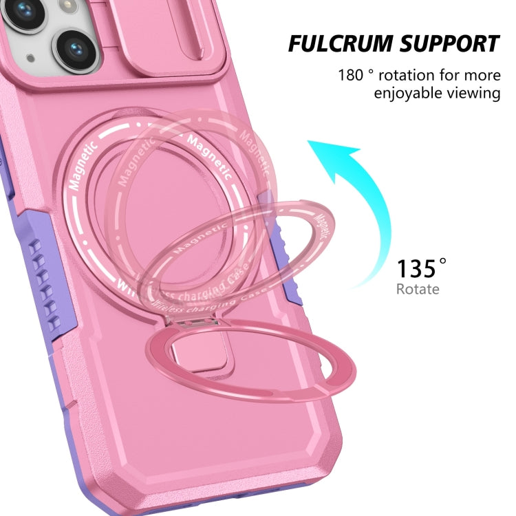 For iPhone 13 Sliding Camshield MagSafe Holder TPU Hybrid PC Phone Case(Purple Pink) - iPhone 13 Cases by buy2fix | Online Shopping UK | buy2fix