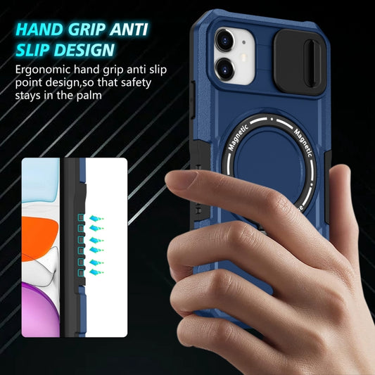 For iPhone 12 Sliding Camshield MagSafe Holder TPU Hybrid PC Phone Case(Royal Blue) by buy2fix
