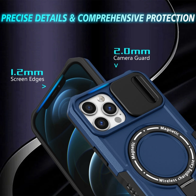 For iPhone 12 Pro Max Sliding Camshield MagSafe Holder TPU Hybrid PC Phone Case(Royal Blue) - iPhone 12 Pro Max Cases by buy2fix | Online Shopping UK | buy2fix