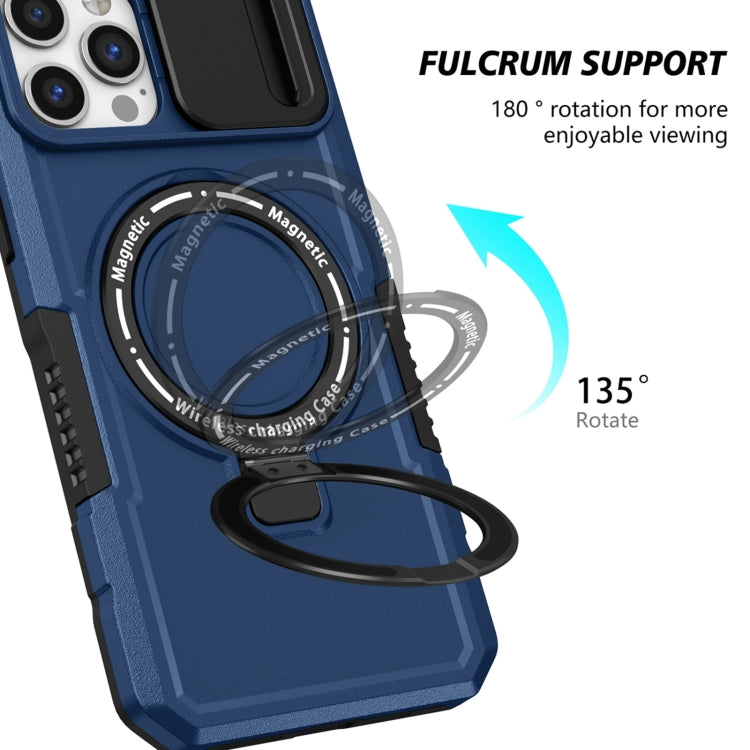 For iPhone 12 Pro Max Sliding Camshield MagSafe Holder TPU Hybrid PC Phone Case(Royal Blue) - iPhone 12 Pro Max Cases by buy2fix | Online Shopping UK | buy2fix
