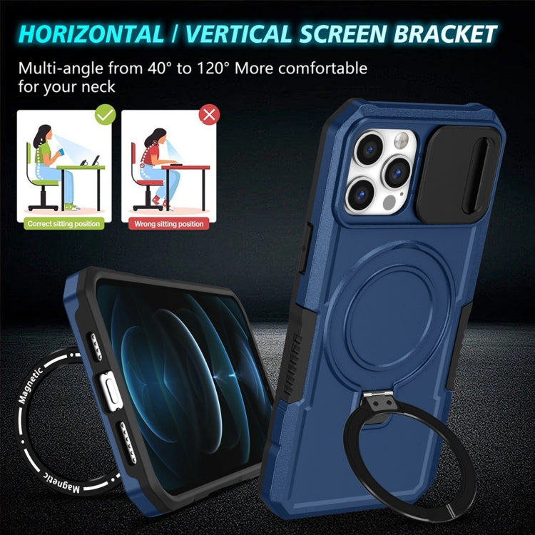 For iPhone 12 Pro Max Sliding Camshield MagSafe Holder TPU Hybrid PC Phone Case(Royal Blue) - iPhone 12 Pro Max Cases by buy2fix | Online Shopping UK | buy2fix