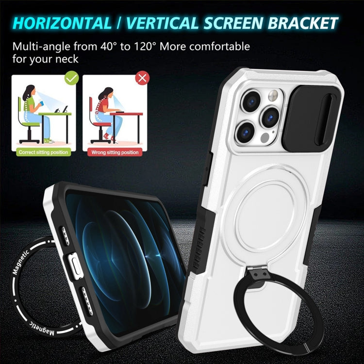 For iPhone 12 Pro Sliding Camshield MagSafe Holder TPU Hybrid PC Phone Case(Black White) by buy2fix