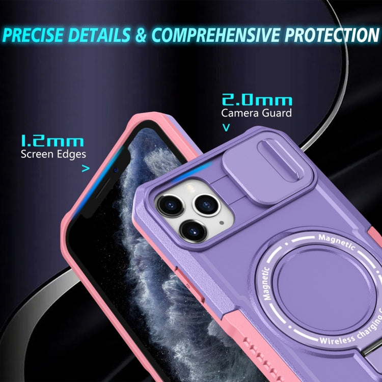 For iPhone 11 Pro Max Sliding Camshield MagSafe Holder TPU Hybrid PC Phone Case(Pink Purple) - iPhone 11 Pro Max Cases by buy2fix | Online Shopping UK | buy2fix