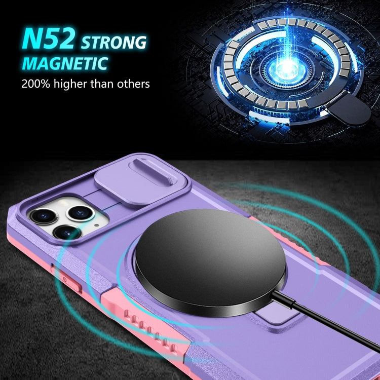 For iPhone 11 Pro Max Sliding Camshield MagSafe Holder TPU Hybrid PC Phone Case(Pink Purple) - iPhone 11 Pro Max Cases by buy2fix | Online Shopping UK | buy2fix