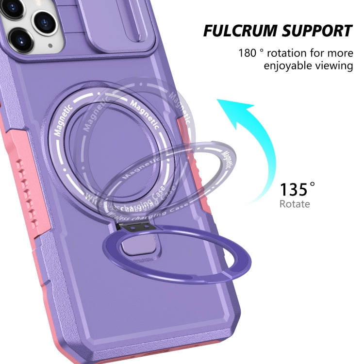 For iPhone 11 Pro Max Sliding Camshield MagSafe Holder TPU Hybrid PC Phone Case(Pink Purple) - iPhone 11 Pro Max Cases by buy2fix | Online Shopping UK | buy2fix
