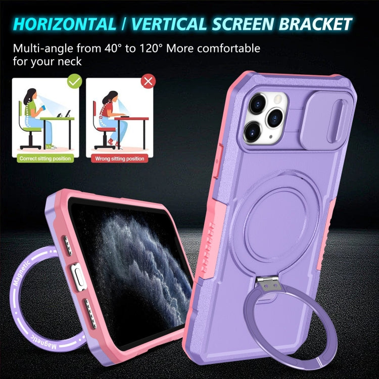 For iPhone 11 Pro Max Sliding Camshield MagSafe Holder TPU Hybrid PC Phone Case(Pink Purple) - iPhone 11 Pro Max Cases by buy2fix | Online Shopping UK | buy2fix