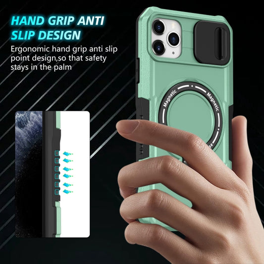 For iPhone 11 Pro Max Sliding Camshield MagSafe Holder TPU Hybrid PC Phone Case(Light Blue) by buy2fix