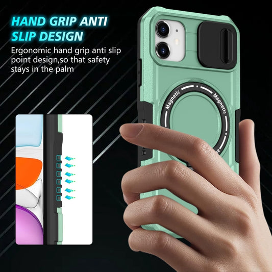 For iPhone 11 Sliding Camshield MagSafe Holder TPU Hybrid PC Phone Case(Light Blue) by buy2fix