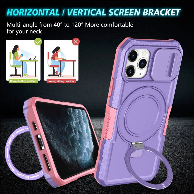 For iPhone 11 Pro Sliding Camshield MagSafe Holder TPU Hybrid PC Phone Case(Pink Purple) by buy2fix