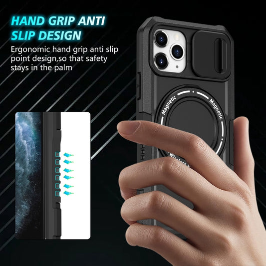 For iPhone 11 Pro Sliding Camshield MagSafe Holder TPU Hybrid PC Phone Case(Black) by buy2fix