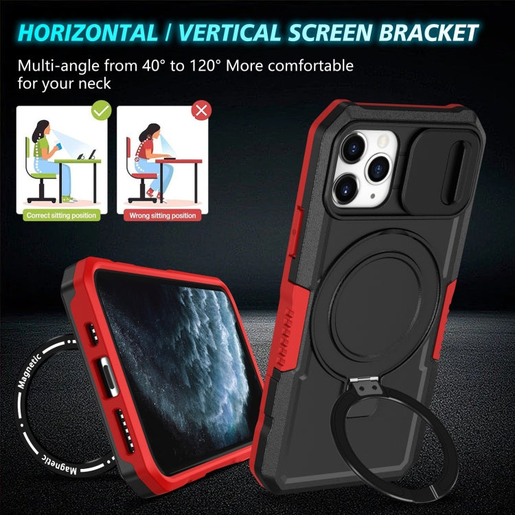 For iPhone 11 Pro Sliding Camshield MagSafe Holder TPU Hybrid PC Phone Case(Black Red) by buy2fix