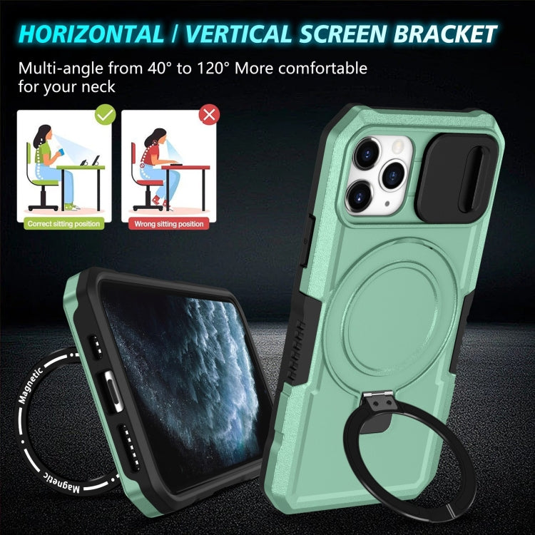 For iPhone 11 Pro Sliding Camshield MagSafe Holder TPU Hybrid PC Phone Case(Light Blue) by buy2fix