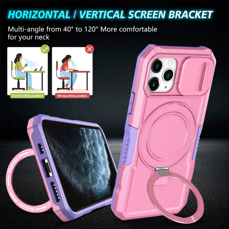 For iPhone 11 Pro Sliding Camshield MagSafe Holder TPU Hybrid PC Phone Case(Purple Pink) by buy2fix