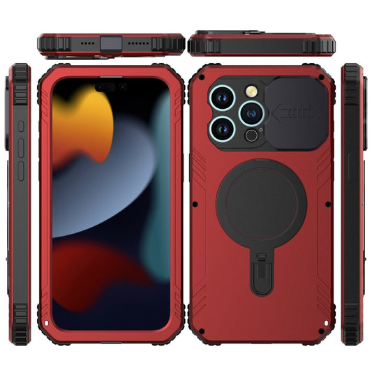 For iPhone 15 Pro Camera Shield MagSafe Holder Life Waterproof Phone Case(Red) by buy2fix
