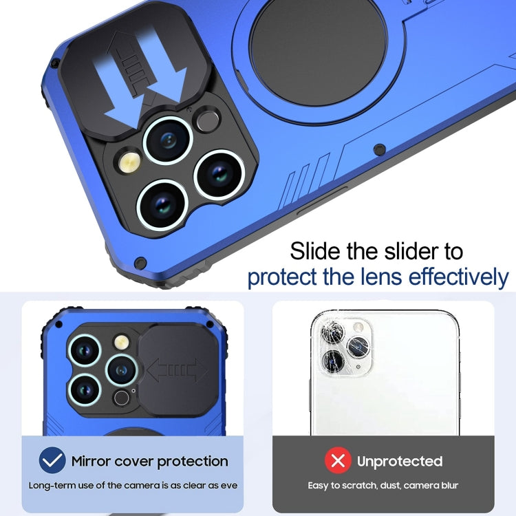 For iPhone 15 Camera Shield MagSafe Holder Life Waterproof Phone Case(Blue) by buy2fix