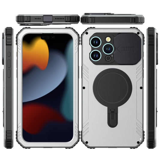 For iPhone 15 Camera Shield MagSafe Holder Life Waterproof Phone Case(Silver) by buy2fix