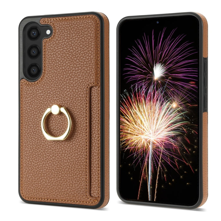For Samsung Galaxy S23+ 5G Ring Card Litchi Leather Back Phone Case(Brown) - Galaxy S23+ 5G Cases by buy2fix | Online Shopping UK | buy2fix