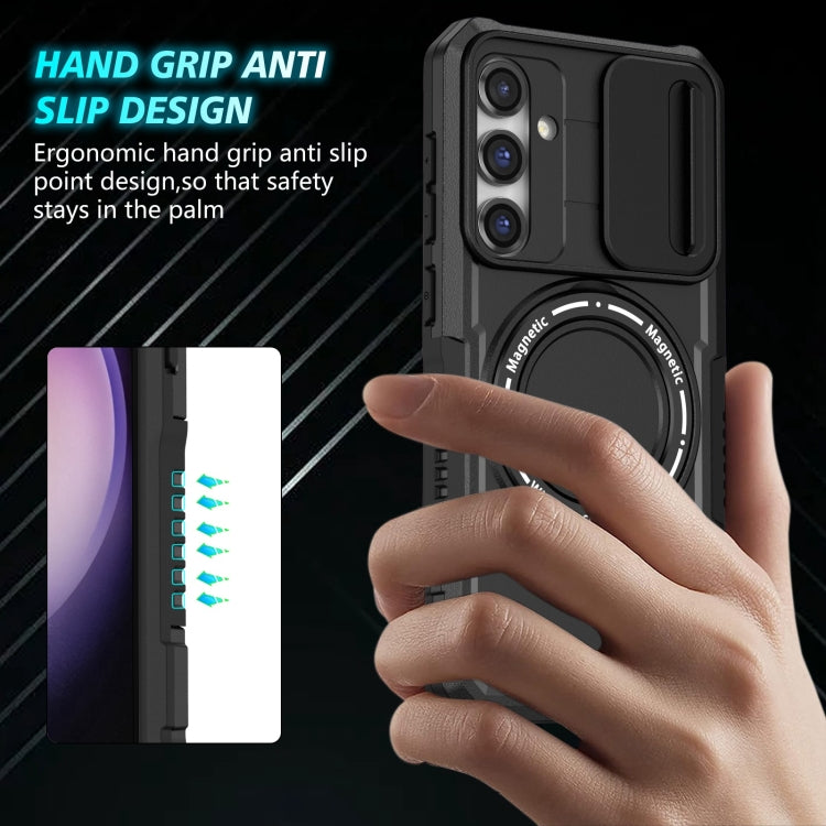 For Samsung Galaxy S23 FE 5G Sliding Camshield Magsafe Holder TPU Hybrid PC Phone Case(Black) - Galaxy S23 FE 5G Cases by buy2fix | Online Shopping UK | buy2fix