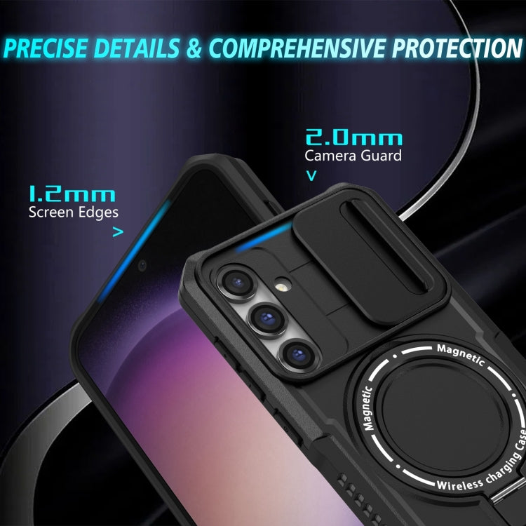 For Samsung Galaxy S23 FE 5G Sliding Camshield Magsafe Holder TPU Hybrid PC Phone Case(Black) - Galaxy S23 FE 5G Cases by buy2fix | Online Shopping UK | buy2fix