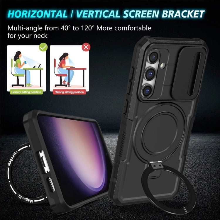 For Samsung Galaxy S23 FE 5G Sliding Camshield Magsafe Holder TPU Hybrid PC Phone Case(Black) - Galaxy S23 FE 5G Cases by buy2fix | Online Shopping UK | buy2fix