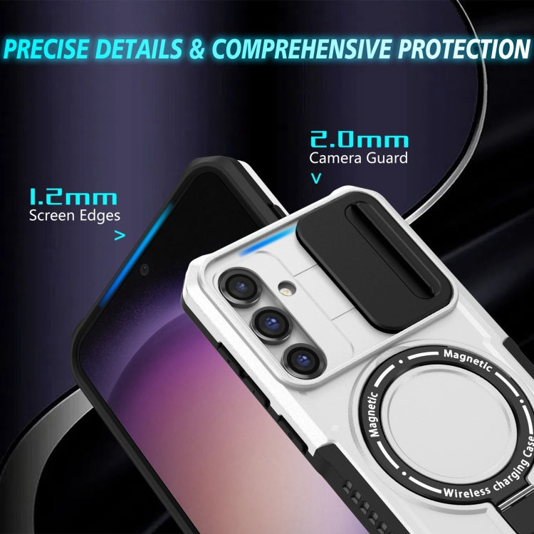 For Samsung Galaxy S23 FE 5G Sliding Camshield Magsafe Holder TPU Hybrid PC Phone Case(Black White) - Galaxy S23 FE 5G Cases by buy2fix | Online Shopping UK | buy2fix