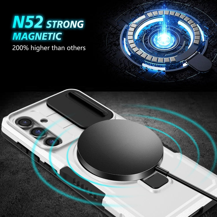 For Samsung Galaxy S23 FE 5G Sliding Camshield Magsafe Holder TPU Hybrid PC Phone Case(Black White) - Galaxy S23 FE 5G Cases by buy2fix | Online Shopping UK | buy2fix