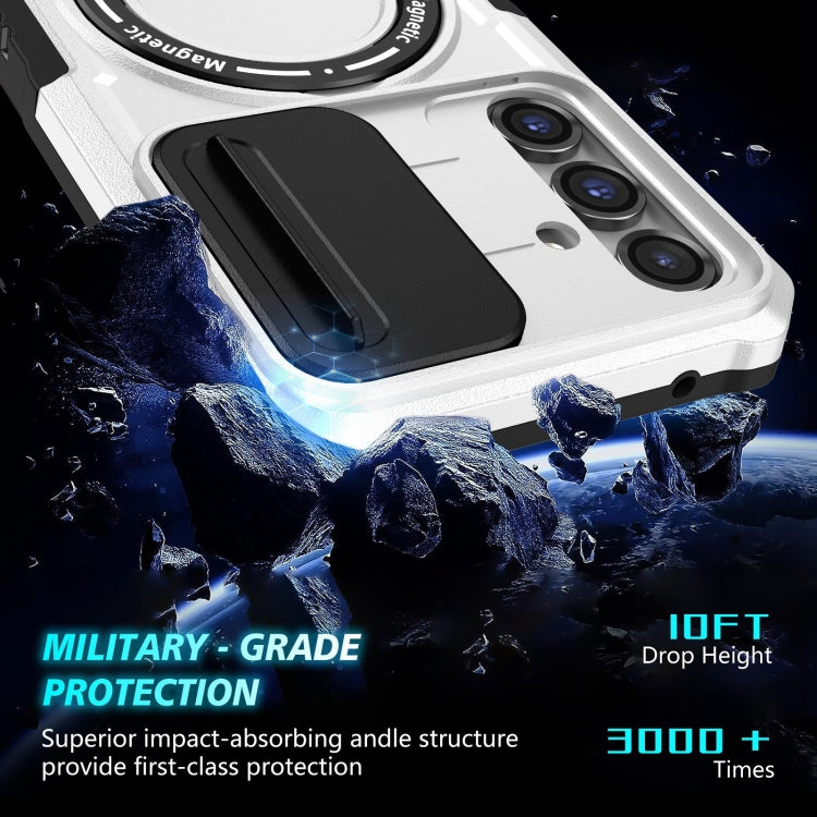 For Samsung Galaxy S23 FE 5G Sliding Camshield Magsafe Holder TPU Hybrid PC Phone Case(Black White) - Galaxy S23 FE 5G Cases by buy2fix | Online Shopping UK | buy2fix