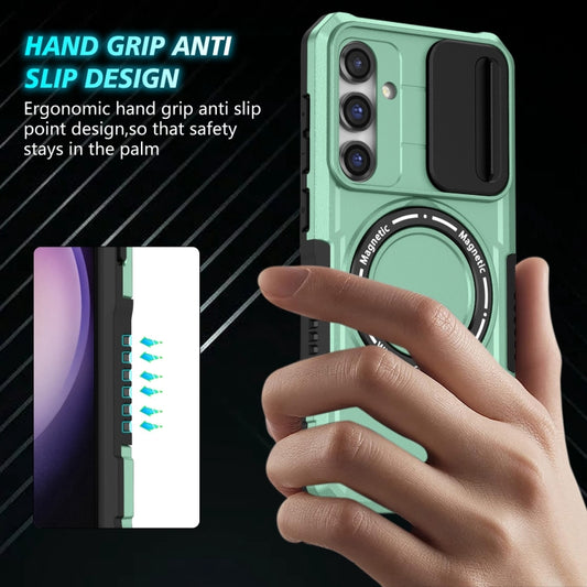 For Samsung Galaxy S23 FE 5G Sliding Camshield Magsafe Holder TPU Hybrid PC Phone Case(Light Blue) by buy2fix