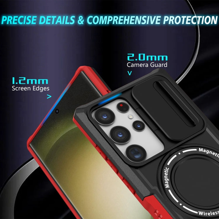 For Samsung Galaxy S23 Ultra 5G Sliding Camshield Magsafe Holder TPU Hybrid PC Phone Case(Black Red) - Galaxy S23 Ultra 5G Cases by buy2fix | Online Shopping UK | buy2fix