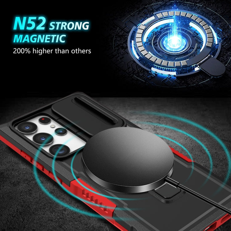 For Samsung Galaxy S23 Ultra 5G Sliding Camshield Magsafe Holder TPU Hybrid PC Phone Case(Black Red) - Galaxy S23 Ultra 5G Cases by buy2fix | Online Shopping UK | buy2fix