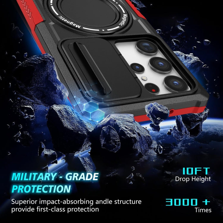 For Samsung Galaxy S23 Ultra 5G Sliding Camshield Magsafe Holder TPU Hybrid PC Phone Case(Black Red) - Galaxy S23 Ultra 5G Cases by buy2fix | Online Shopping UK | buy2fix