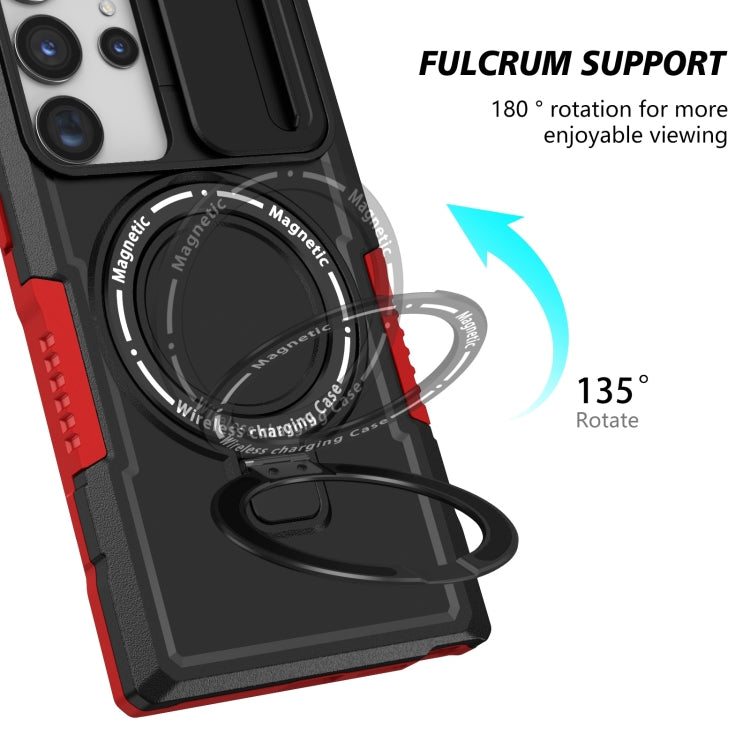 For Samsung Galaxy S23 Ultra 5G Sliding Camshield Magsafe Holder TPU Hybrid PC Phone Case(Black Red) - Galaxy S23 Ultra 5G Cases by buy2fix | Online Shopping UK | buy2fix