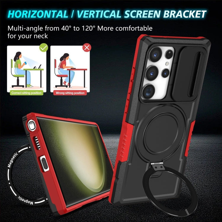 For Samsung Galaxy S23 Ultra 5G Sliding Camshield Magsafe Holder TPU Hybrid PC Phone Case(Black Red) - Galaxy S23 Ultra 5G Cases by buy2fix | Online Shopping UK | buy2fix