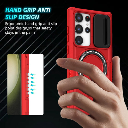 For Samsung Galaxy S23 Ultra 5G Sliding Camshield Magsafe Holder TPU Hybrid PC Phone Case(Red) by buy2fix