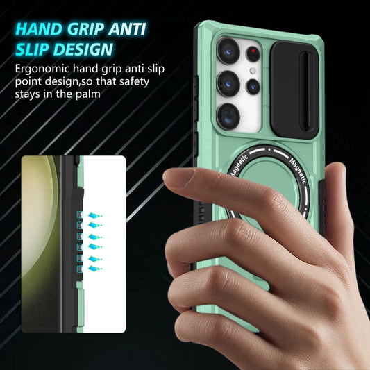 For Samsung Galaxy S23 Ultra 5G Sliding Camshield Magsafe Holder TPU Hybrid PC Phone Case(Light Blue) by buy2fix