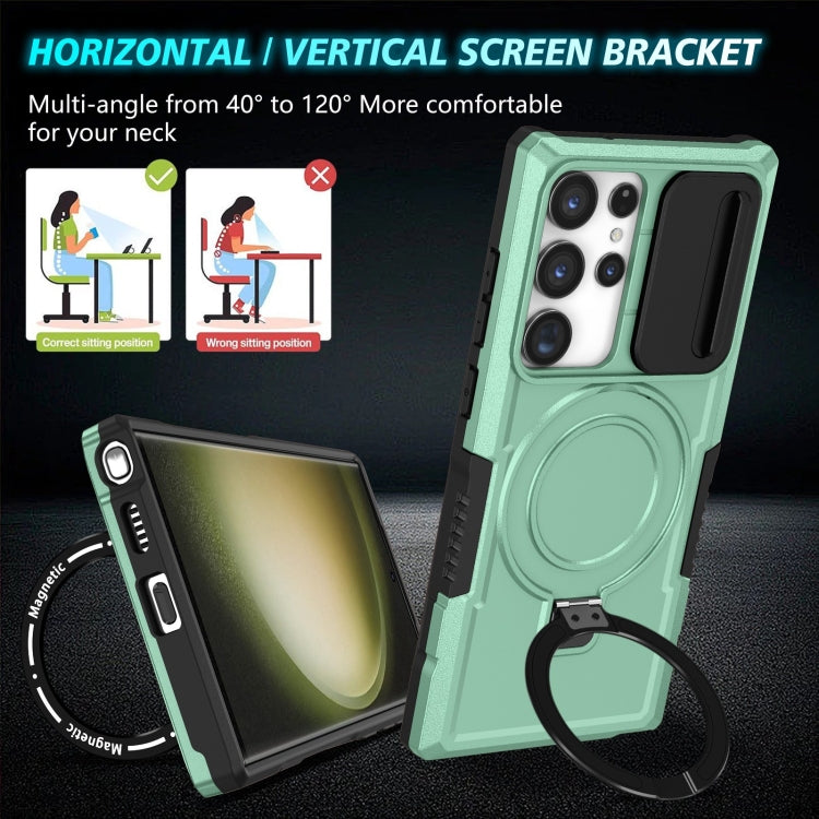 For Samsung Galaxy S23 Ultra 5G Sliding Camshield Magsafe Holder TPU Hybrid PC Phone Case(Light Blue) by buy2fix