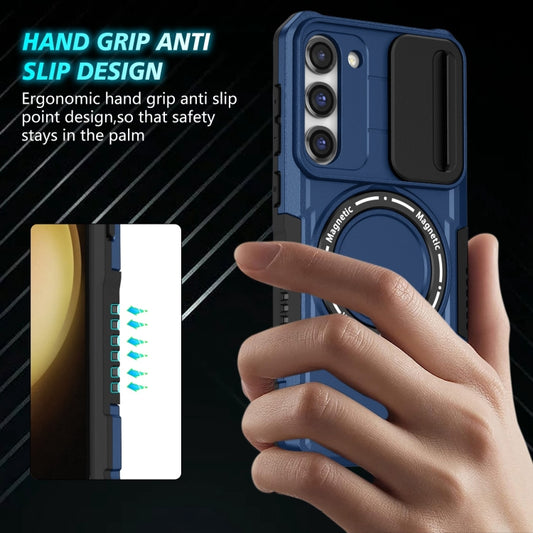 For Samsung Galaxy S23+ 5G Sliding Camshield Magsafe Holder TPU Hybrid PC Phone Case(Royal Blue) by buy2fix