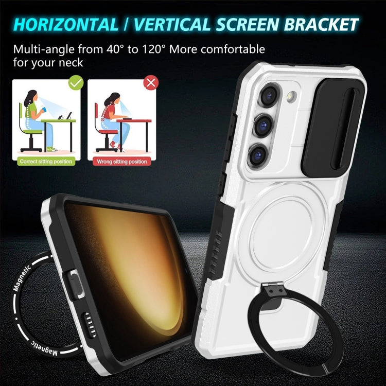 For Samsung Galaxy S23+ 5G Sliding Camshield Magsafe Holder TPU Hybrid PC Phone Case(Black White) by buy2fix