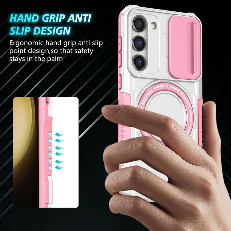For Samsung Galaxy S23 5G Sliding Camshield Magsafe Holder TPU Hybrid PC Phone Case(Pink White) - Galaxy S23 5G Cases by buy2fix | Online Shopping UK | buy2fix