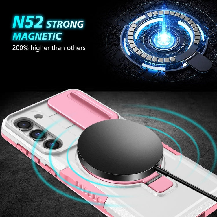 For Samsung Galaxy S23 5G Sliding Camshield Magsafe Holder TPU Hybrid PC Phone Case(Pink White) - Galaxy S23 5G Cases by buy2fix | Online Shopping UK | buy2fix