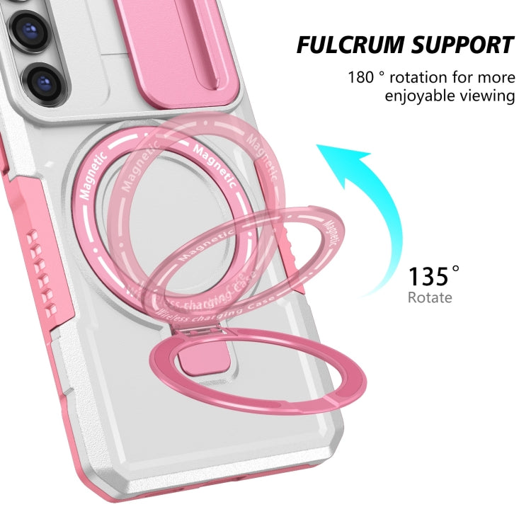 For Samsung Galaxy S23 5G Sliding Camshield Magsafe Holder TPU Hybrid PC Phone Case(Pink White) - Galaxy S23 5G Cases by buy2fix | Online Shopping UK | buy2fix
